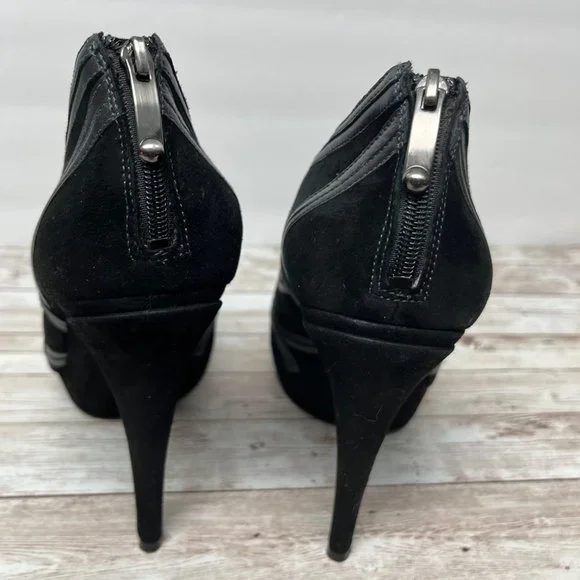 Via Spiga SIZE 10 Black Suede Platform 5” Heels Leather Booties - Picture 5 of 12